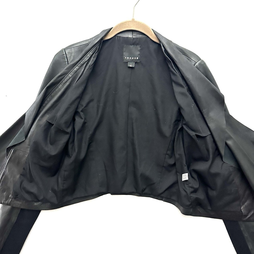 Trouve‎ Raw Edge M Medium Black Soft Leather Moto Jacket Waterfall Open Front - Picture 6 of 12